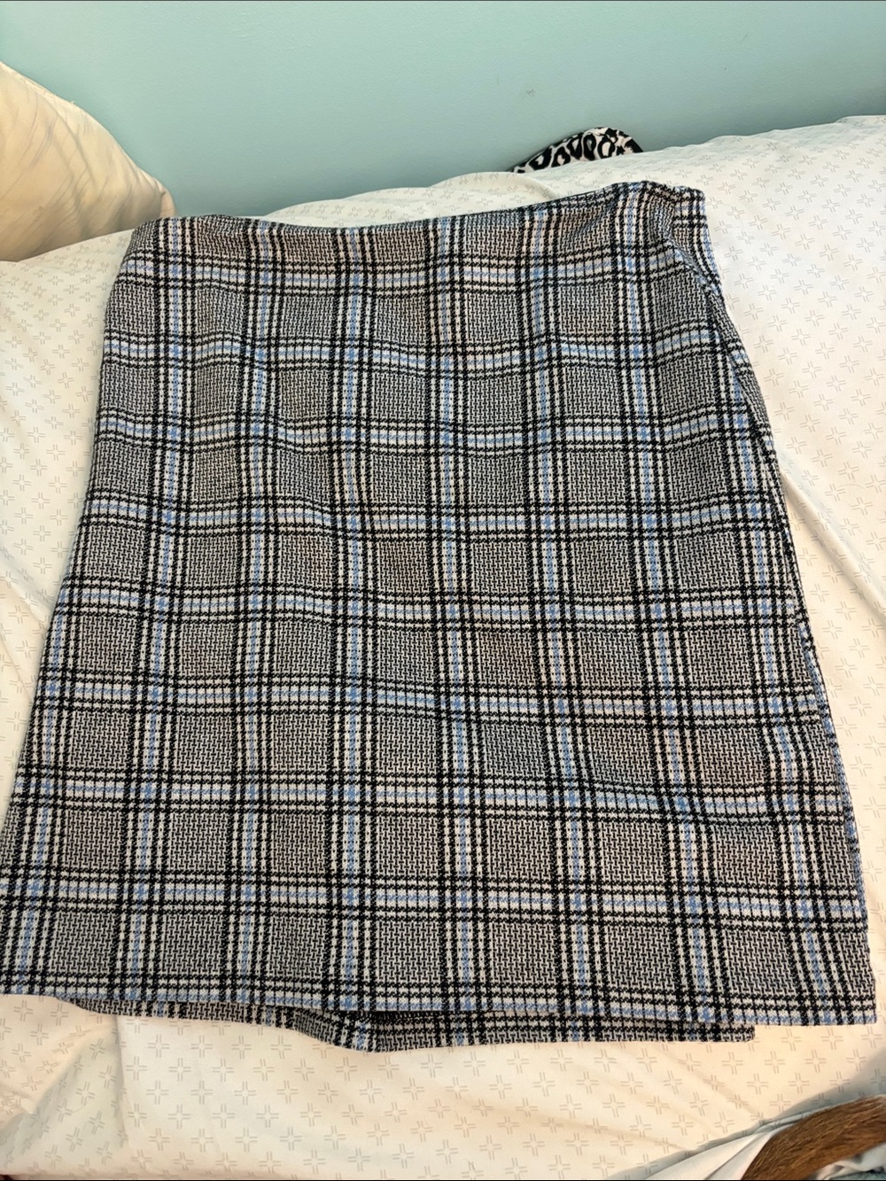 Plaid A-Line Skirt in Black and Light Blue